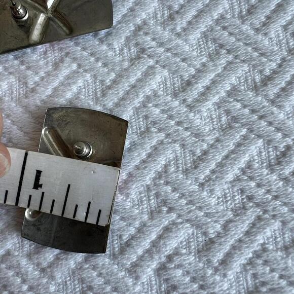 Vintage Women's Red White Blue Enamel Finish Chevron Design 80s Retro Earrings - Picture 6 of 9